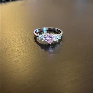Pink CZ Heart Ring Sz 11